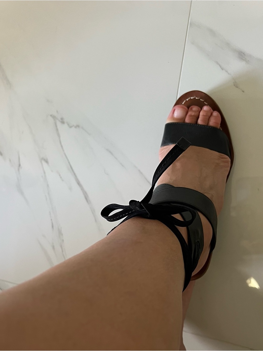 Bernardo Black Leather Lace-Up Sandals